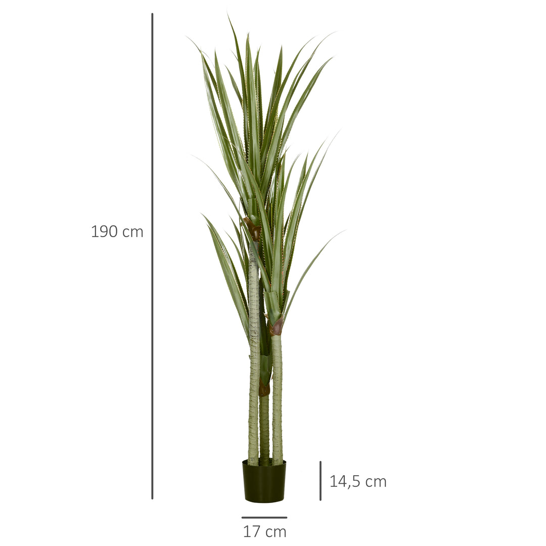 Stor kunstig yucca-plante, 190 cm, plastik, i potte, 17 x 17 x 190 cm, smaragdgrøn