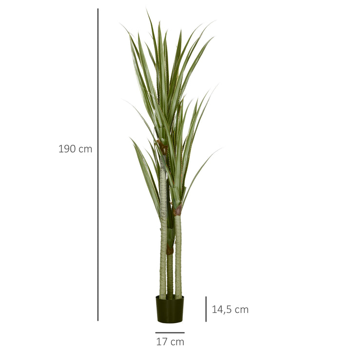Stor kunstig yucca-plante, 190 cm, plastik, i potte, 17 x 17 x 190 cm, smaragdgrøn