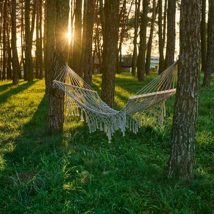 Havehængekøje boho mesh kvast 200cm grå