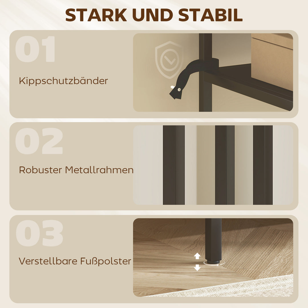 Konsolbord med 3 hylder, smalt entrébord, stålstel til stue/entre, 55 cm, sort