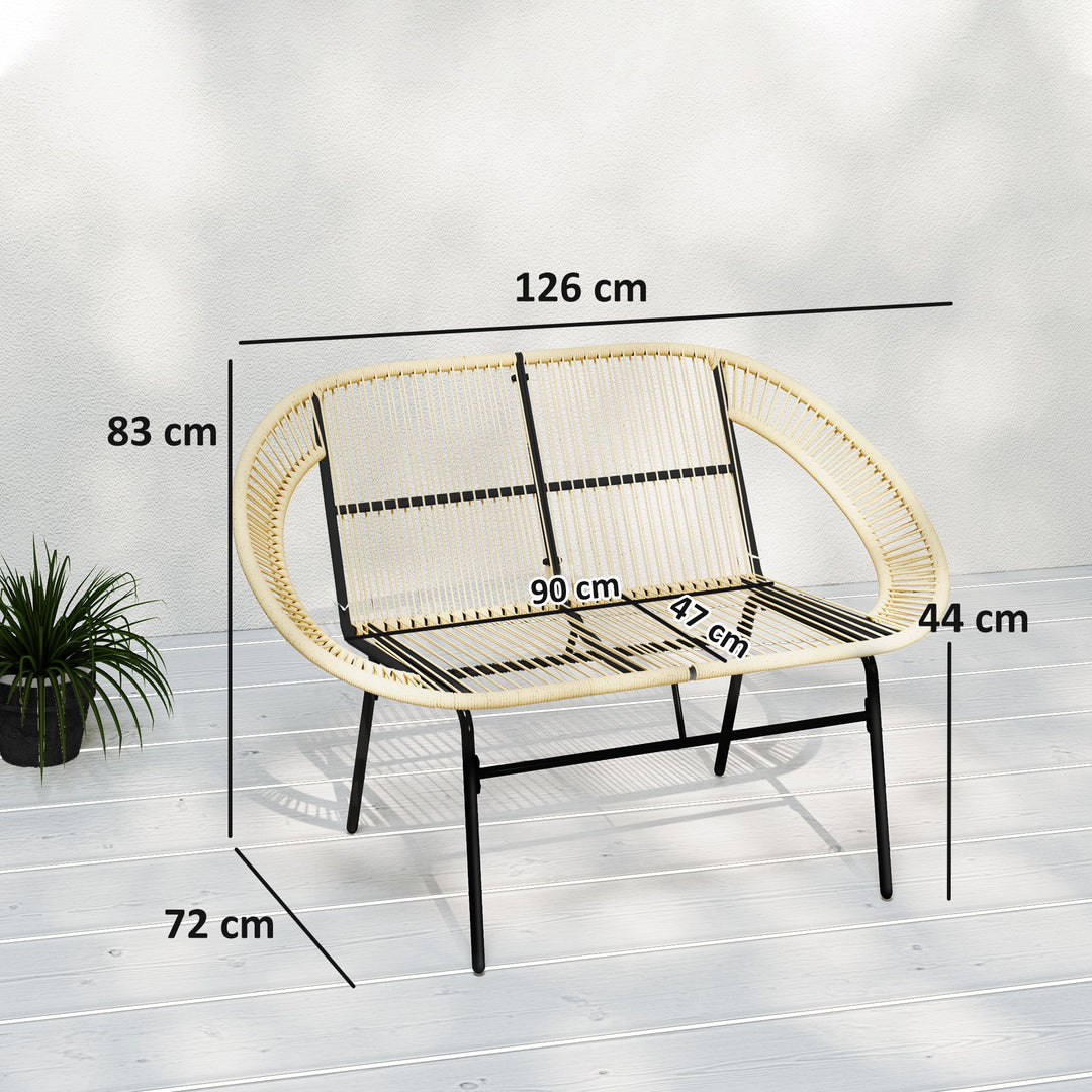 2-Personers havebænk af polyrattan, vejrbestandig, uv-bestandig, 260 kg lasteevne, khaki