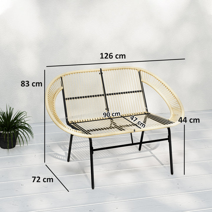 2-Personers havebænk af polyrattan, vejrbestandig, uv-bestandig, 260 kg lasteevne, khaki