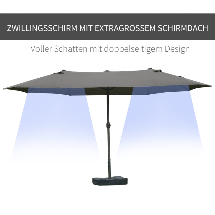 Parasol, haveparasol, markedsparasol, dobbeltparasol, terrasseparasol med parasolstativ, håndsving, mørkegrå, oval, 460 x 270 x 240 cm