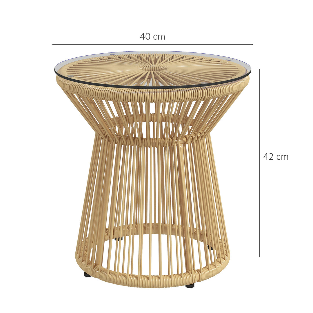 Udendørs sidebord, havebord, rattan sidebord, glasplade, PE-rattan, 40 cm x 40 cm x 42 cm, beige
