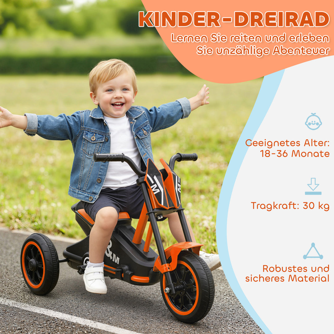 Trehjulet cykel, børnecykel, løbecykel, børnecykel med pedaler, løbecykel til børn 18-36 måneder, stål, 79x44x47 cm, orange