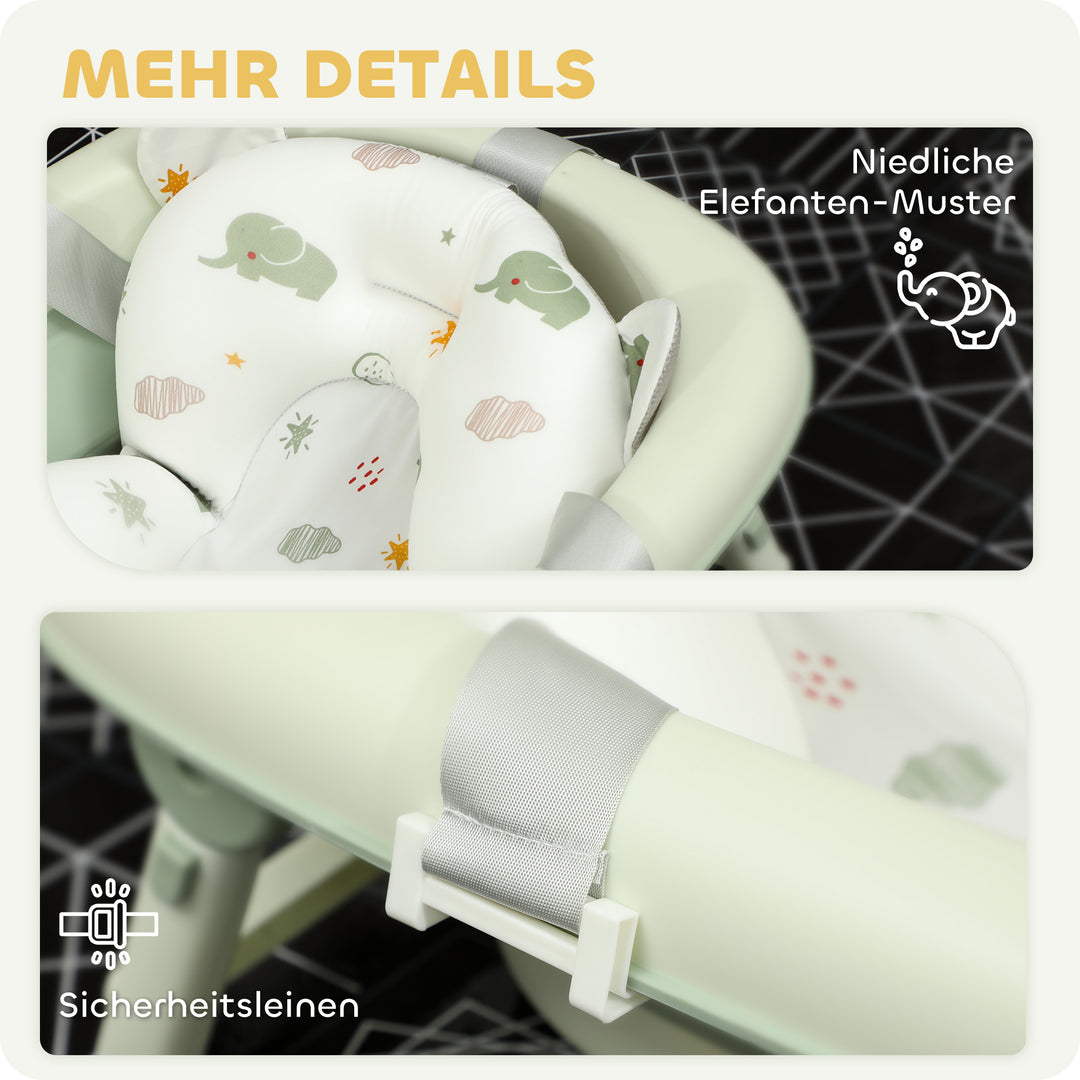 Babybadekar, foldbart, skridsikker bund, elefantbadehynde, 86 x 53 x 25,5 cm, grøn