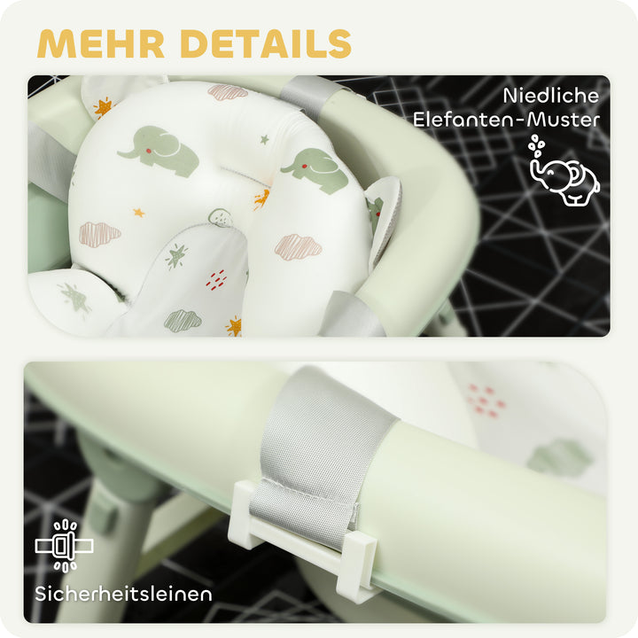 Babybadekar, foldbart, skridsikker bund, elefantbadehynde, 86 x 53 x 25,5 cm, grøn