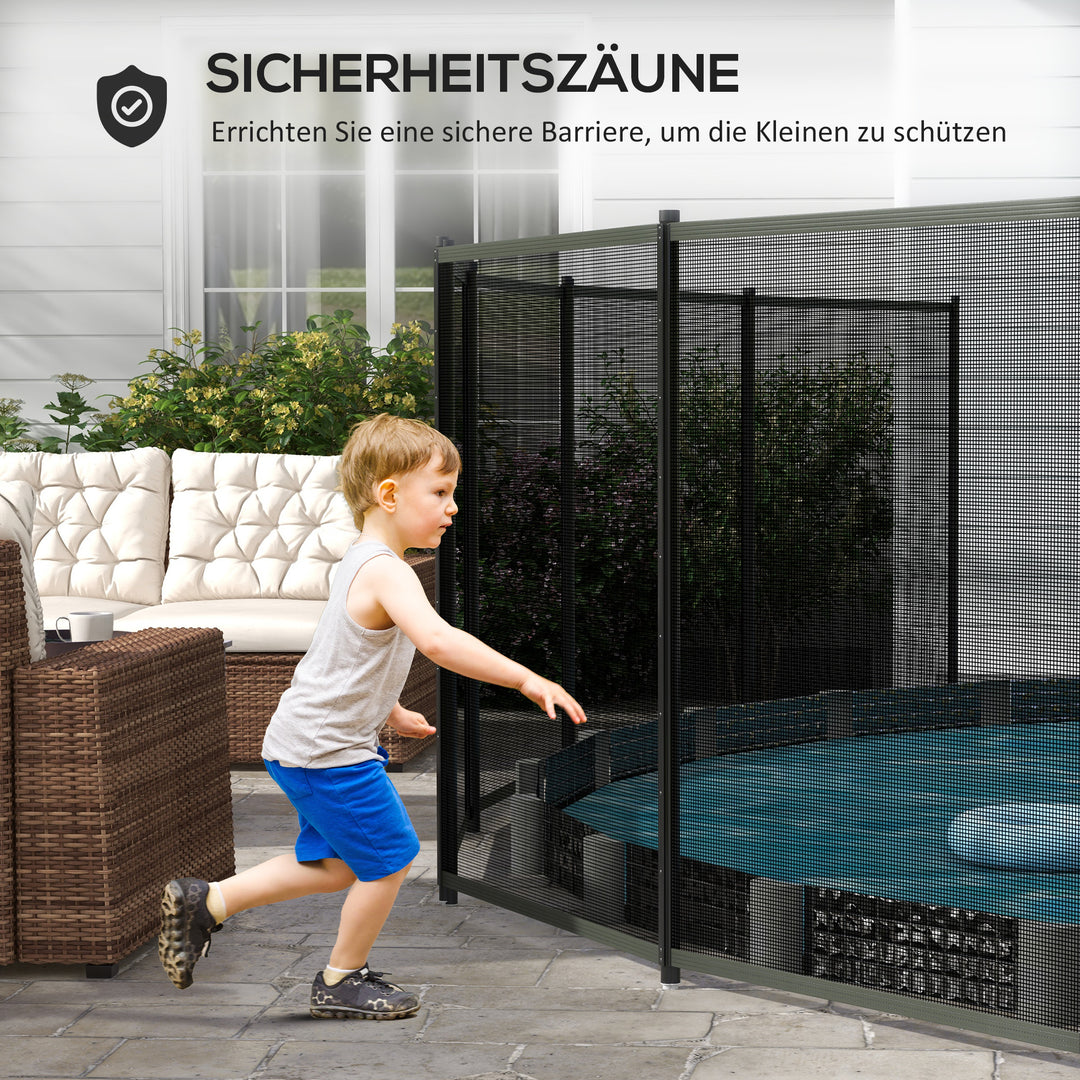 Poolsikkerhedshegn, poolhegn til børn, 4 dele, aluminium/tekstil, 365 x 126 cm, sort