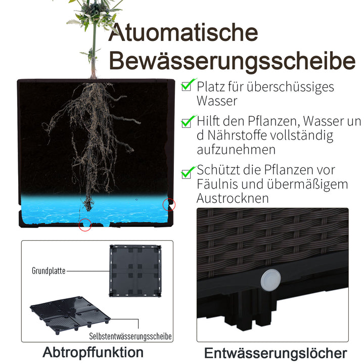 Højbed, plantekasse med drænhuller, blomsterkasse i rottinglook, plastik, brun, 40 x 40 x 44 cm