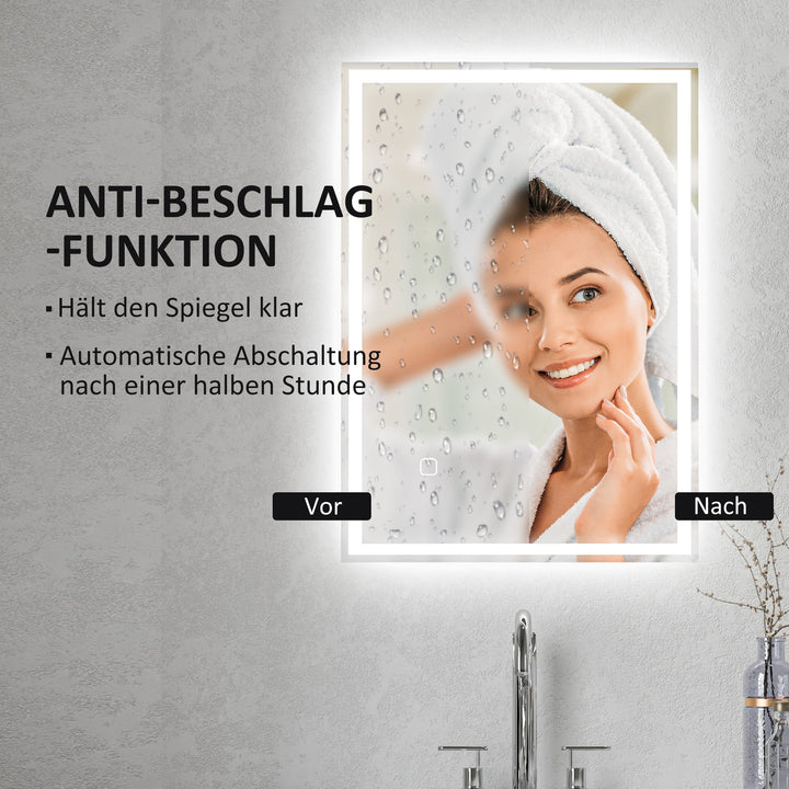 Badeværelsesspejl med LED lys og touch-afbryder, 50 x 70 x 4 cm, hvid