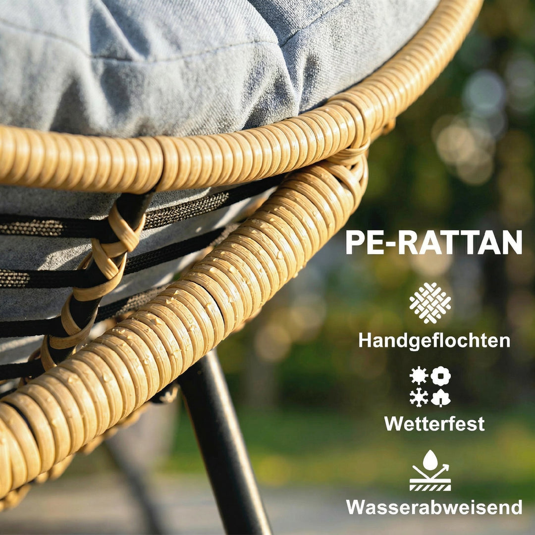 Rattan gyngestol haveliggestol med tyk hynde, havegynge op til 120 kg, indendørs/udendørs, 87 x 110 x 70 cm, grå