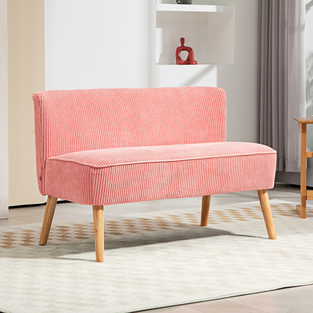 To-personers sofa, elegant skandinavisk design, massiv træramme, op til 150 kg, 117 x 56,5 x 77 cm, lyserød