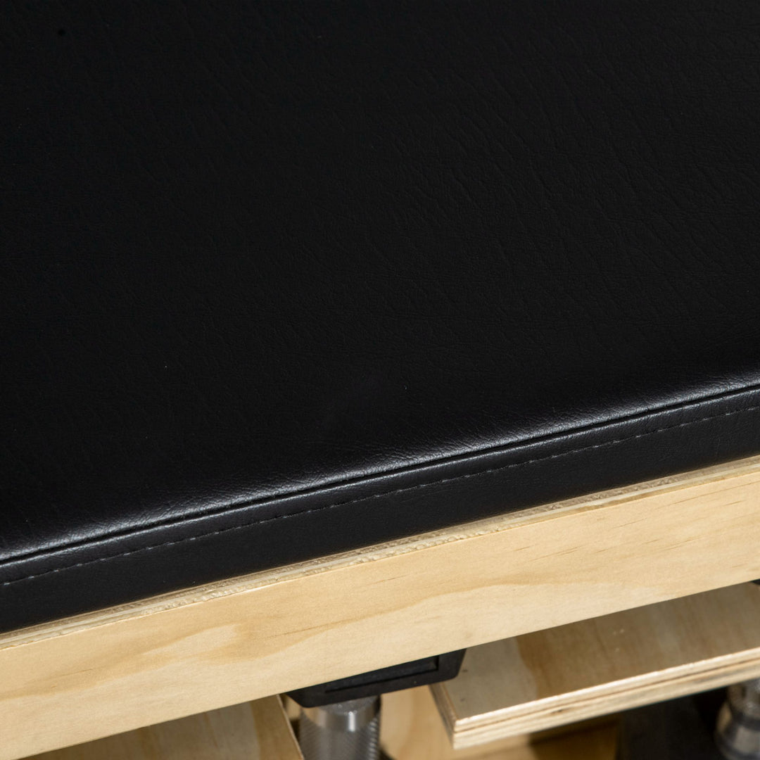 Vægtbænk med vægtstativ, 1 opbevaringskurv, justerbar i 6 positioner, massivt træ, naturlig + sort