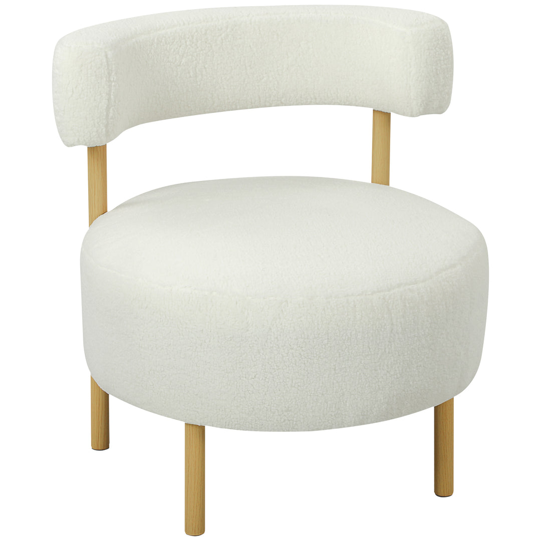Lænestol, loungestol, lænestol med sherpa fleece, metalben i trælook, polstret lænestol, 67 x 67 x 71 cm, cremehvid