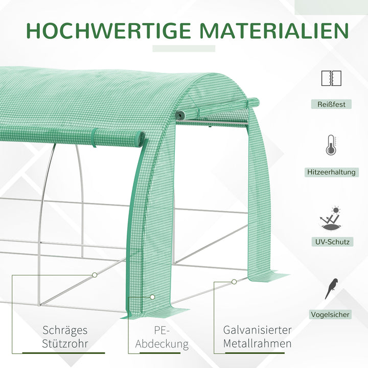 Polytunnel 6 x 3 x 2 m walk-in drivhus med rulledæksler, polytunnel drivhus, uv-beskyttelse, stålrør, grøn