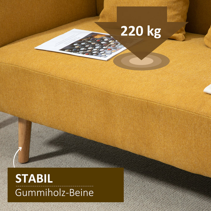 2-personers sofa med 2 puder, lille loveseat med fløjlstop, moderne polstret sofa til stue, soveværelse, lille værelse, gul, 130 x 70 x 80 cm