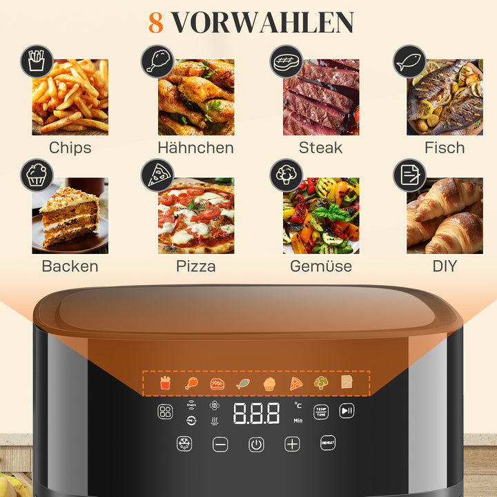 Varmluftfryer, airfryer, 8 programmer, 8 liter, led-skærm, sort
