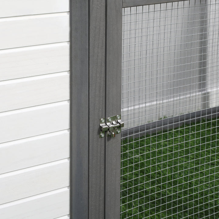 Hønsehus til dværghøns 196 x 76 x 97 cm hønsehus med redekasse, siddepind til fritgående høns, hønsehus af træ til små dyr, grå