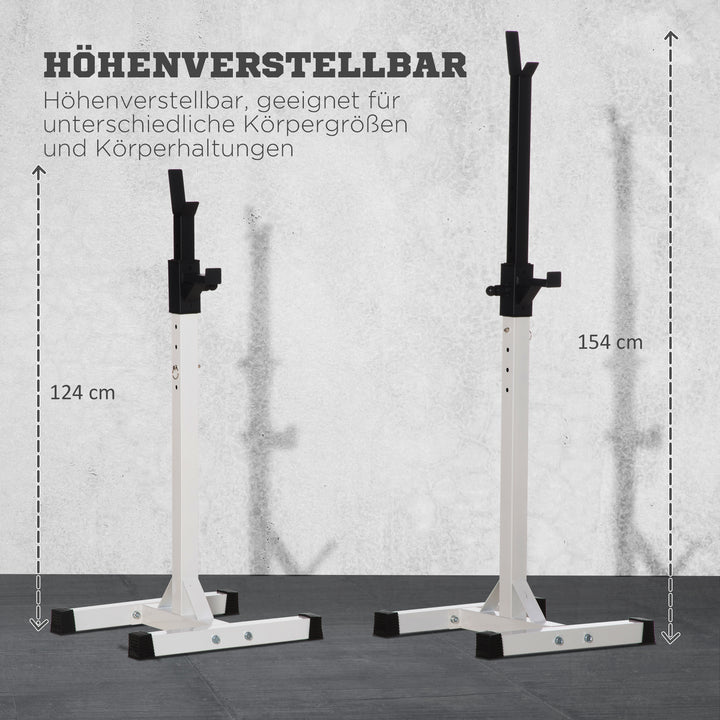 Vægtstangstativ, sæt med 2, lasteevne op til 150 kg, højdejusterbar, stål, hvid+sort, 52 x 48 x 160 cm