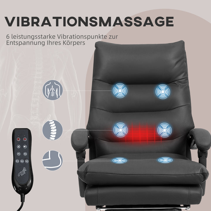 Kontorstol med massagefunktion, opvarmet, vipbar, kunstlæder, 65 x 72 x 109-117 cm, sort