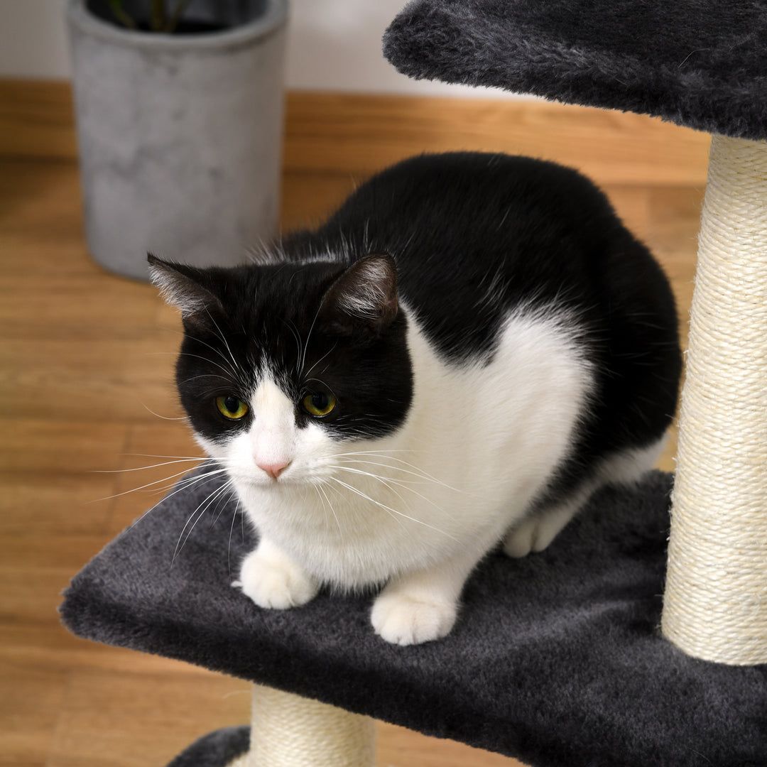 Kradsetræ 72 cm kattetårn med plysbolde, sisalstolper, platform, kradsebræt, kradsetræ i flere niveauer, klatretræ, til mellemstore katte, grå