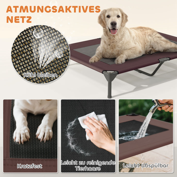 Udendørs hundeseng med tag, hævet hundeseng til store hunde, 106 x 76 x 99 cm, kaffe