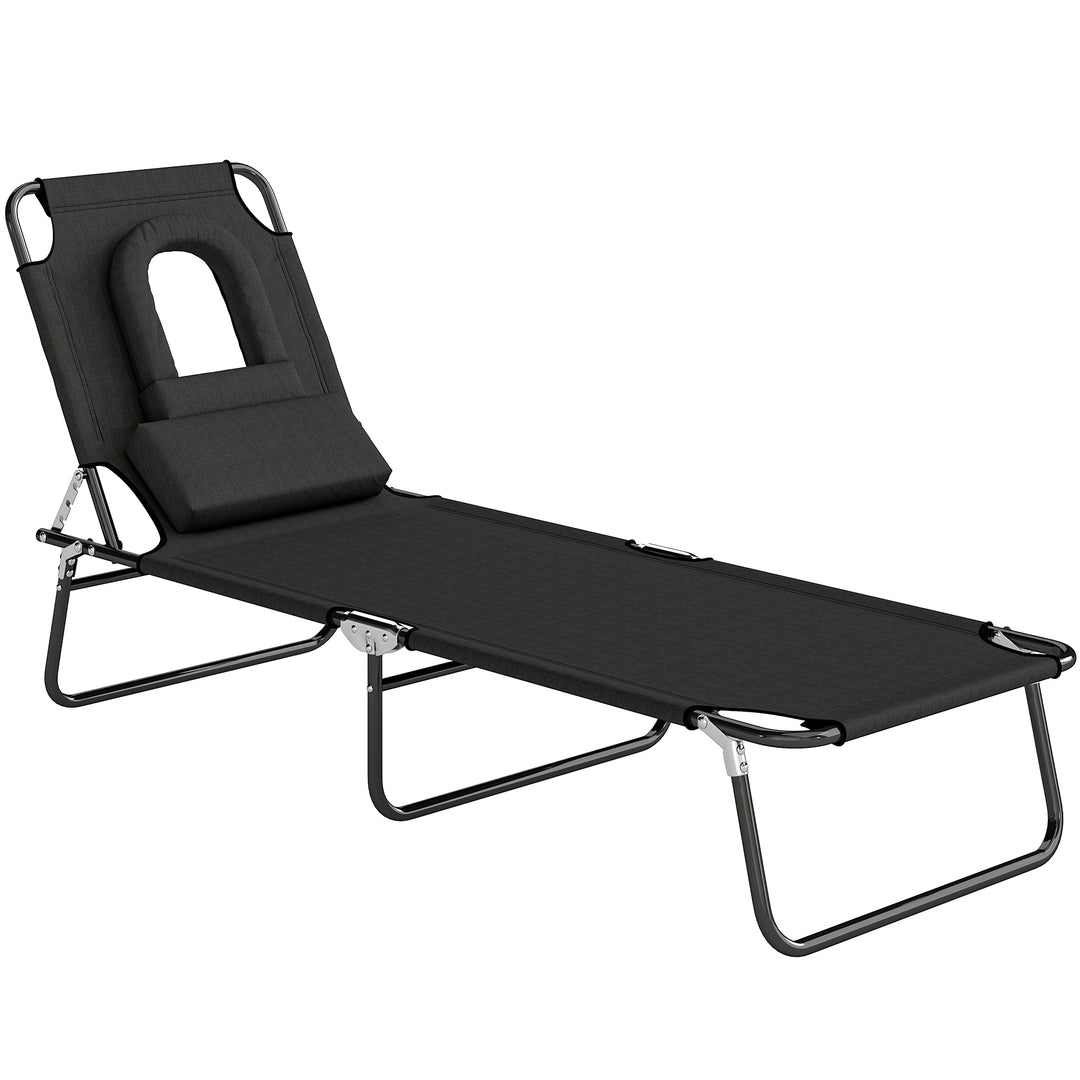 Solseng med hul til ansigtet og hynde, foldbar, vandafvisende betræk, metalstel, sort