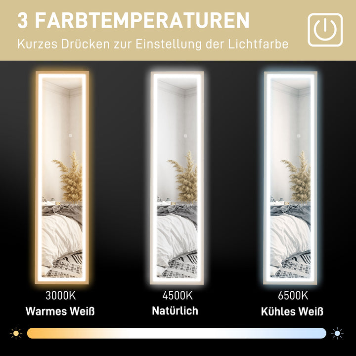 Led spejl i fuld længde, 40 x 160 cm, touch-betjening, dæmpbar, 3 farver, eg