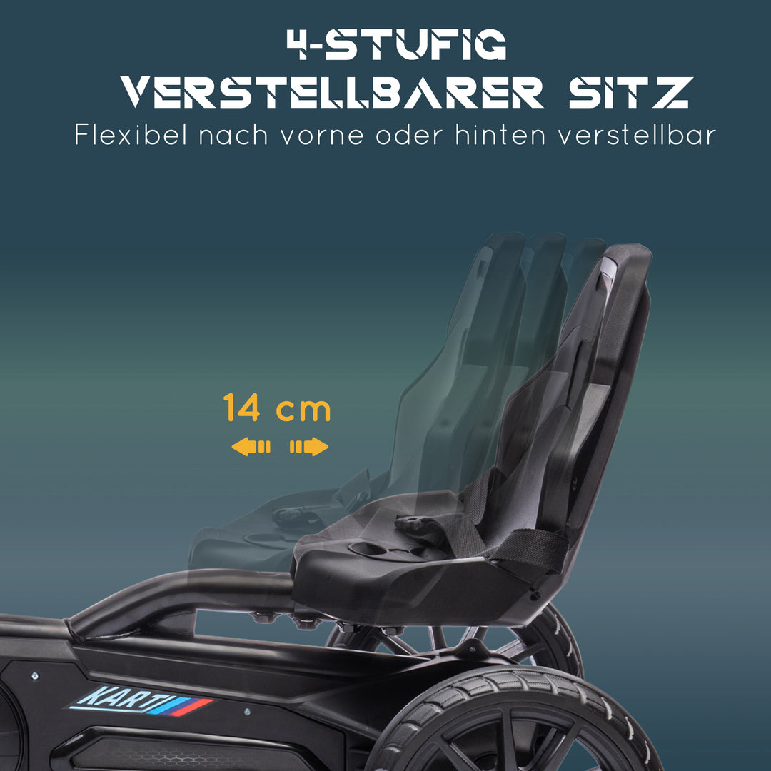 Gokart, børnekøretøj med justerbart sæde, pedalbil, pedalbil med håndbremse, 3-8 år, udendørs, sort