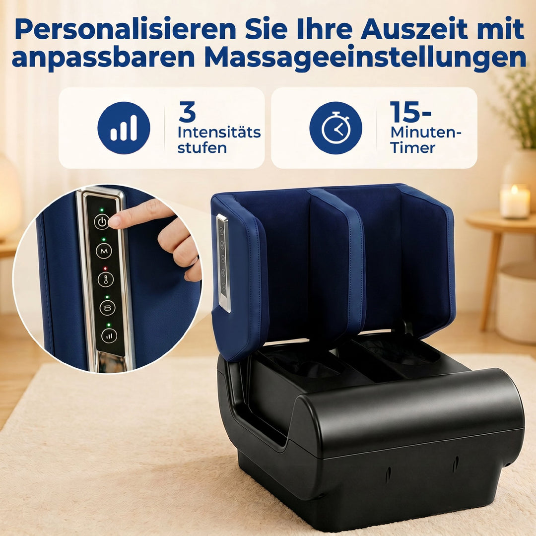 Benmassagestol med varme, luftkompression og timer - Blå/Sort