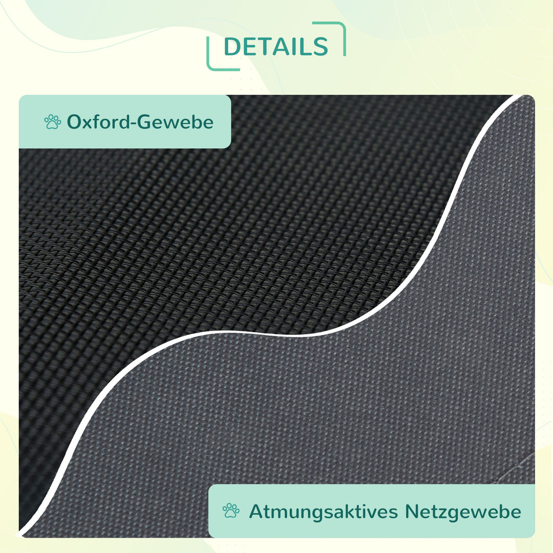 Forhøjet hundeseng med baldakin, kæledyrsseng, udendørs hundeseng med tag, åndbar, taffetastof til camping, grå, 92 x 76 x 90 cm