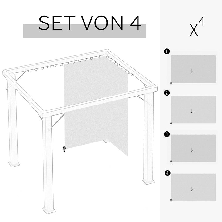 Sidepanelsæt med 4 til 3x4m pavillon, sidepaneler med kroge, 352 x 205 cm, vandtæt, stabil, vinterbestandig, sidepanel, sidepaneler til partytelt, havepavillon, beige