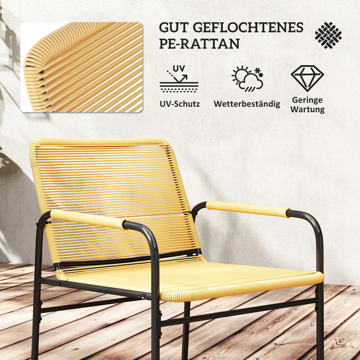 3-Delt rattan bistrosæt, siddegruppe, havemøbler med 2 havestole, sofabord 54 x 66 x 76 cm, gul