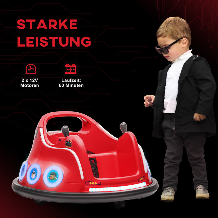 Børne-kofangerbil, 360° rotation, til 3-5 år, med fjernbetjening, musik, rød