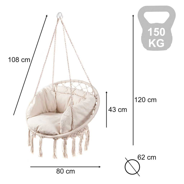 Stork's Nest lænestol gynge med ryglæn ecru 80 cm + hynder