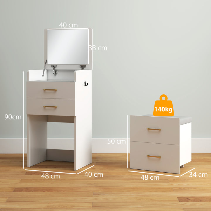 3-i-1 toiletbord med spejl, sengebord, rullestol, skuffer, hvid