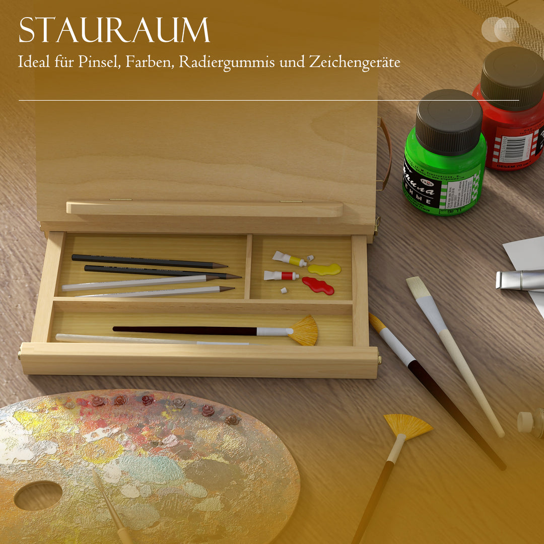 Bordstaffeli, lille staffeli, 1 skuffe, 3 rum, massivt træ, natur