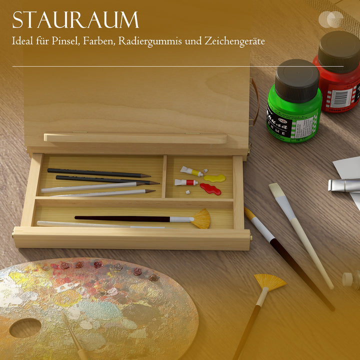 Bordstaffeli, lille staffeli, 1 skuffe, 3 rum, massivt træ, natur