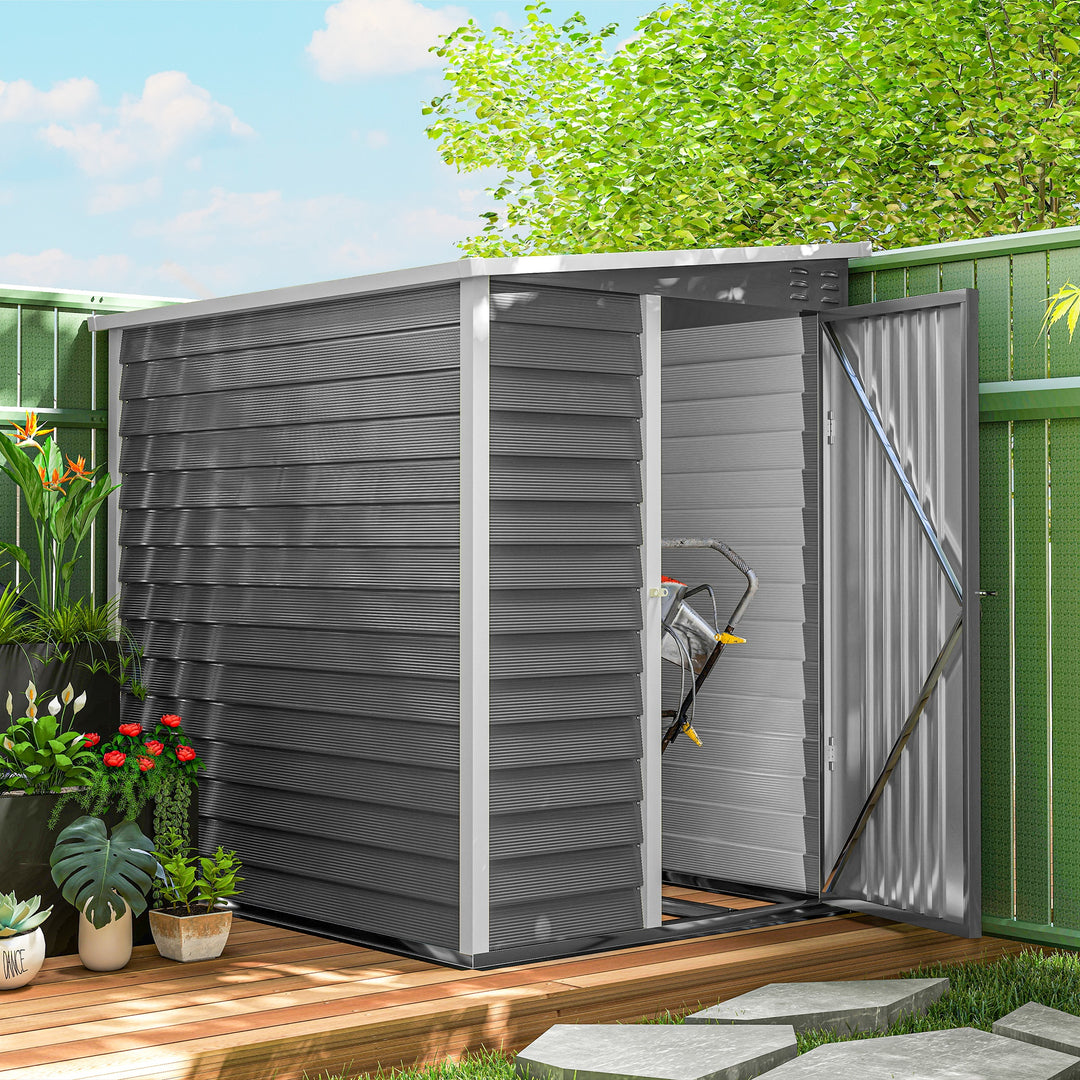 Metalskur, galvaniseret stål, låsbar dør, nem montering, 142 x 184 x 165/181 cm, grå