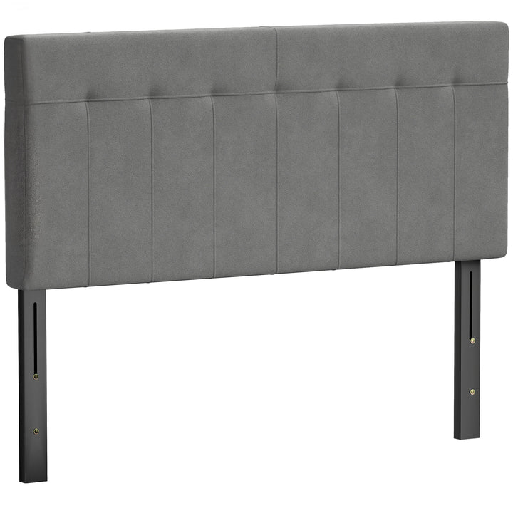 Sengegavl med 3 højdejusteringer, sengegavl med metalben, fløjlslook til soveværelse, 140x10x106/116/126 cm, grå