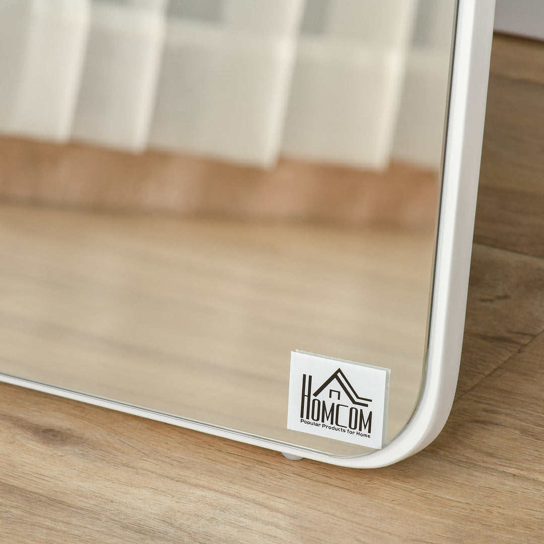 Stående spejl i fuld længde med folderamme, makeupspejl, fritstående eller vægmonteret, stabilt til stue eller påklædningsværelse, fyrretræ, mdf, hvid, 37 x 43 x 156 cm