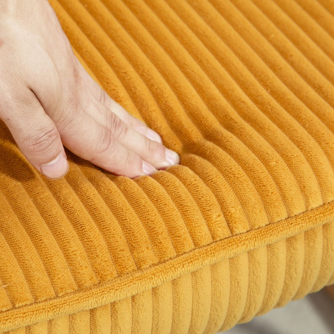 Vintage gyngestol, buede løbere, tykt polstring, bøgetræ og stål, gul