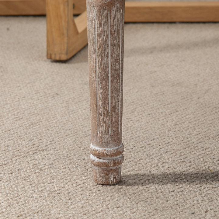 Polstret skammel, polstret bænk, fodskammel, træ og stof med hørlook, 80l x 40b x 43h cm, cremehvid