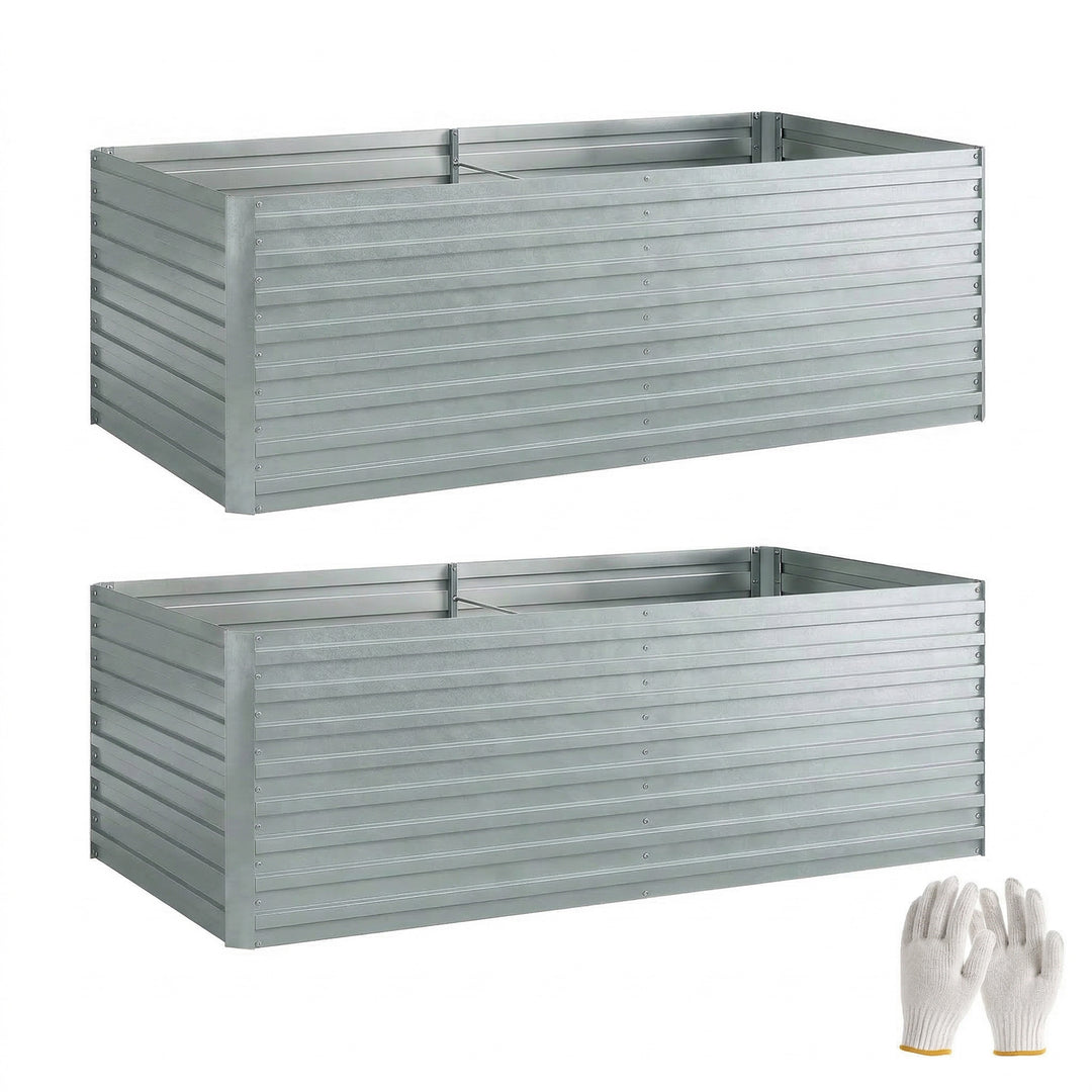 Sæt med 2 galvaniserede højbede, 180 x 90 x 60 cm, højbede i metal med sikre kanter, sølv