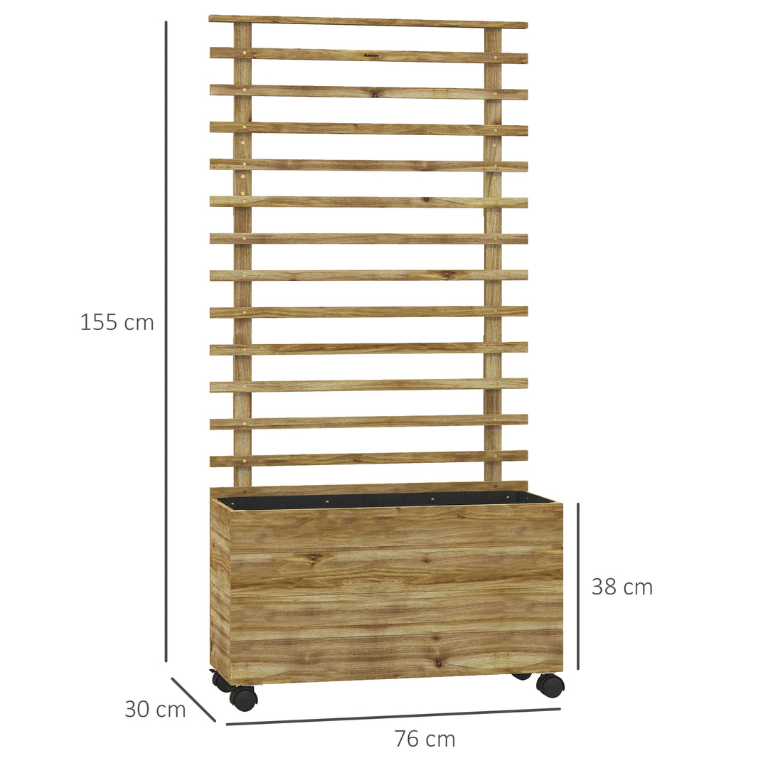 Plantekasse med espalier, 4 hjul, naturtræ, vejrbestandig lak, naturtræ, 76 x 30 x 155 cm