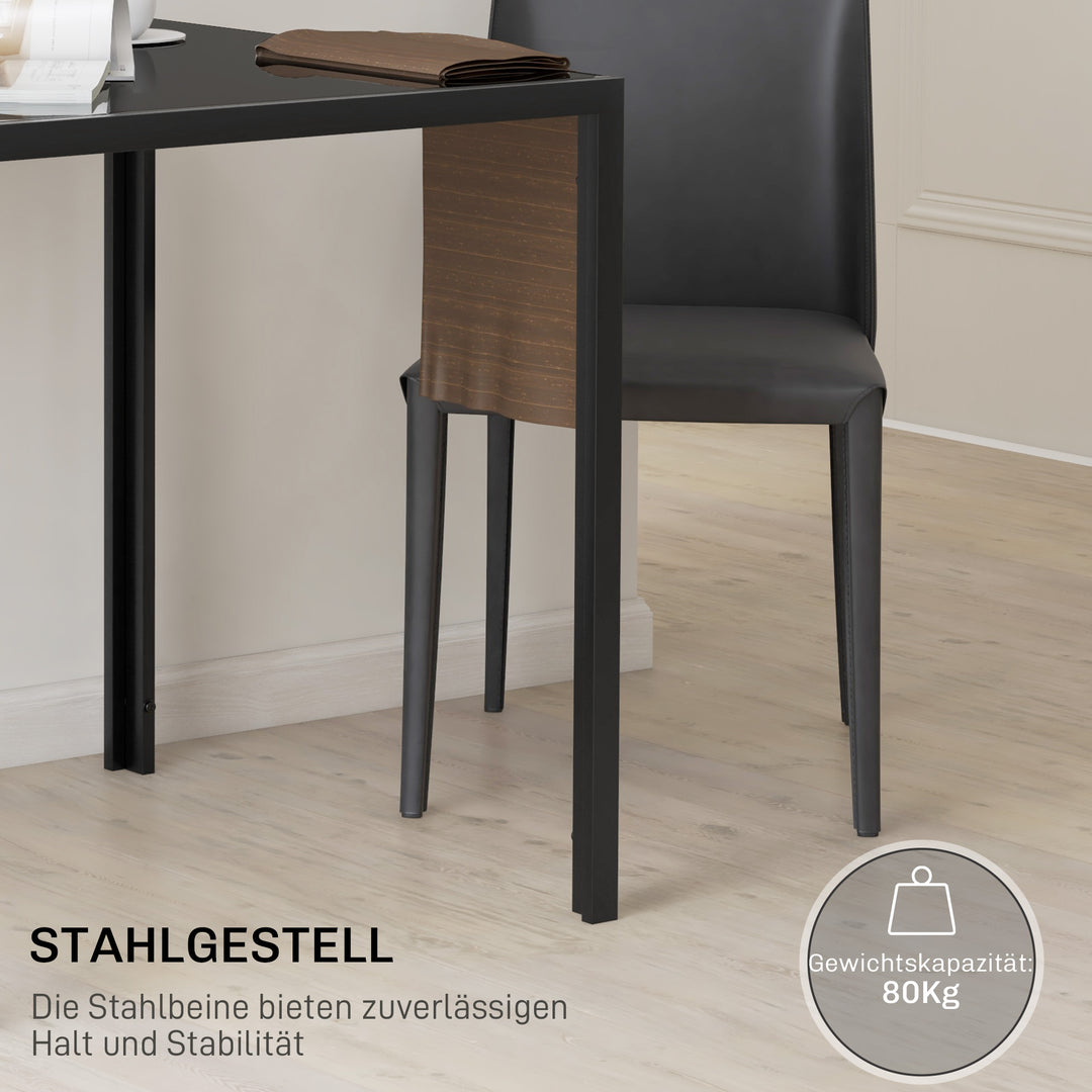 Firkantet spisebord til 4 personer, hærdet glasplade, til køkken og spisestue, 75 x 75 x 75 cm, sort