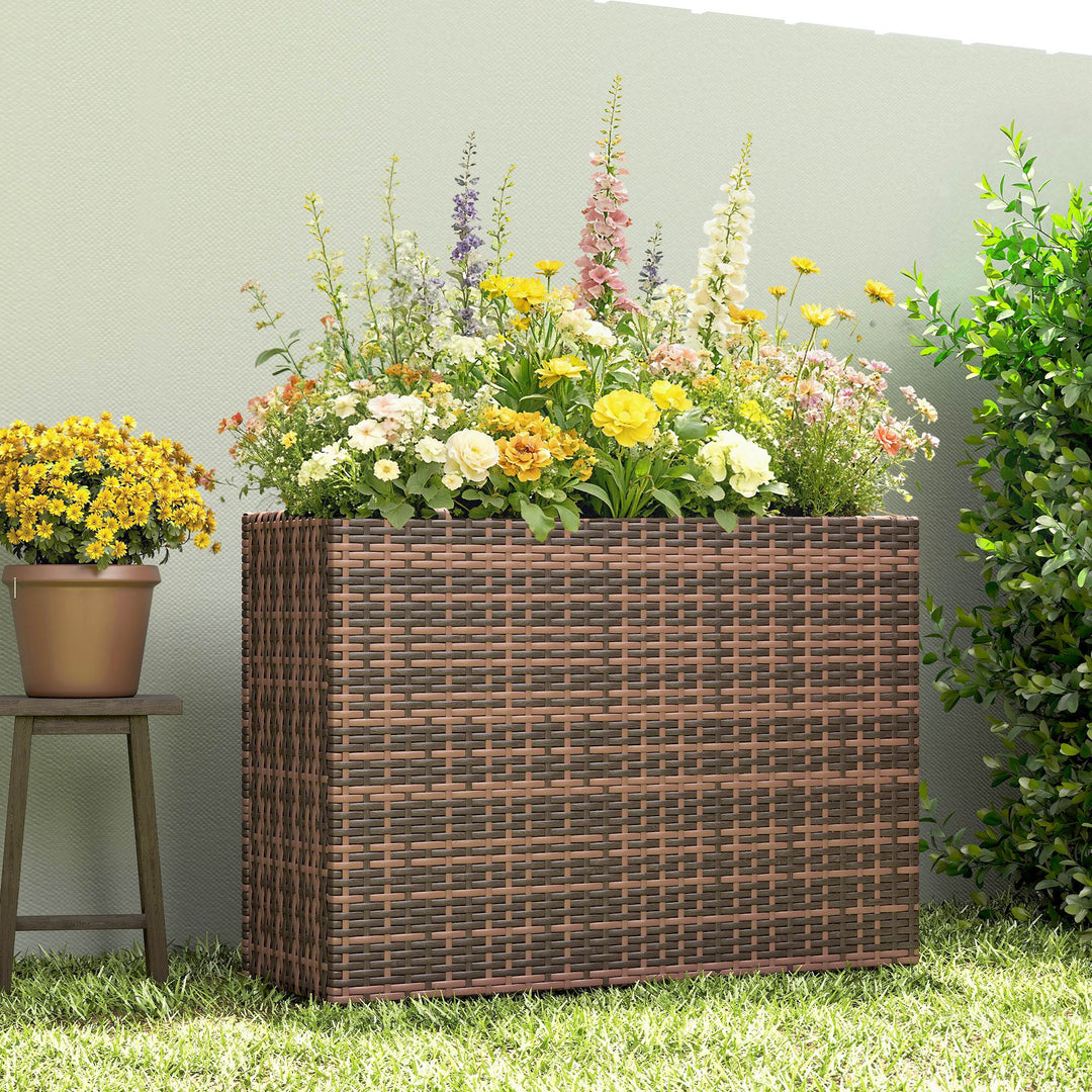 Hævet havebed med justerbare fødder, rattan blomsterkasse med aftagelig indsats til terrasse og balkon, brun