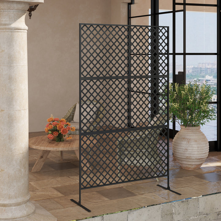 Udendørs rumdeler, metalskærm til terrasse, veranda, have, fritstående espalier, stål, sort