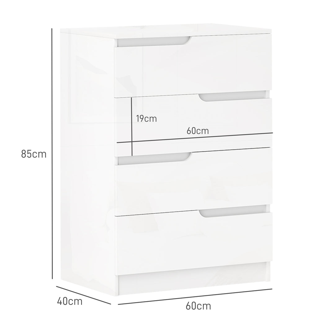 Moderne kommode, garderobe, 4 skuffer, træ, anti-tip, fodstøtte, hvid