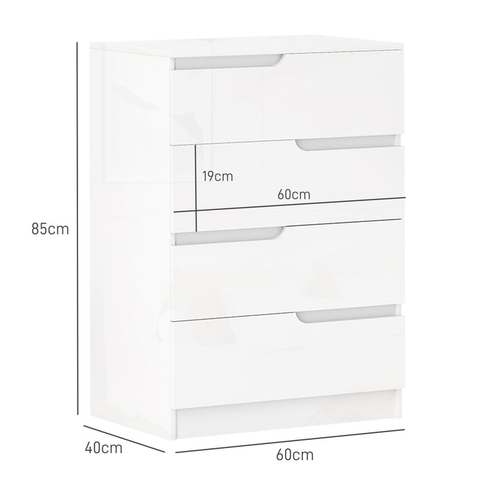 Moderne kommode, garderobe, 4 skuffer, træ, anti-tip, fodstøtte, hvid